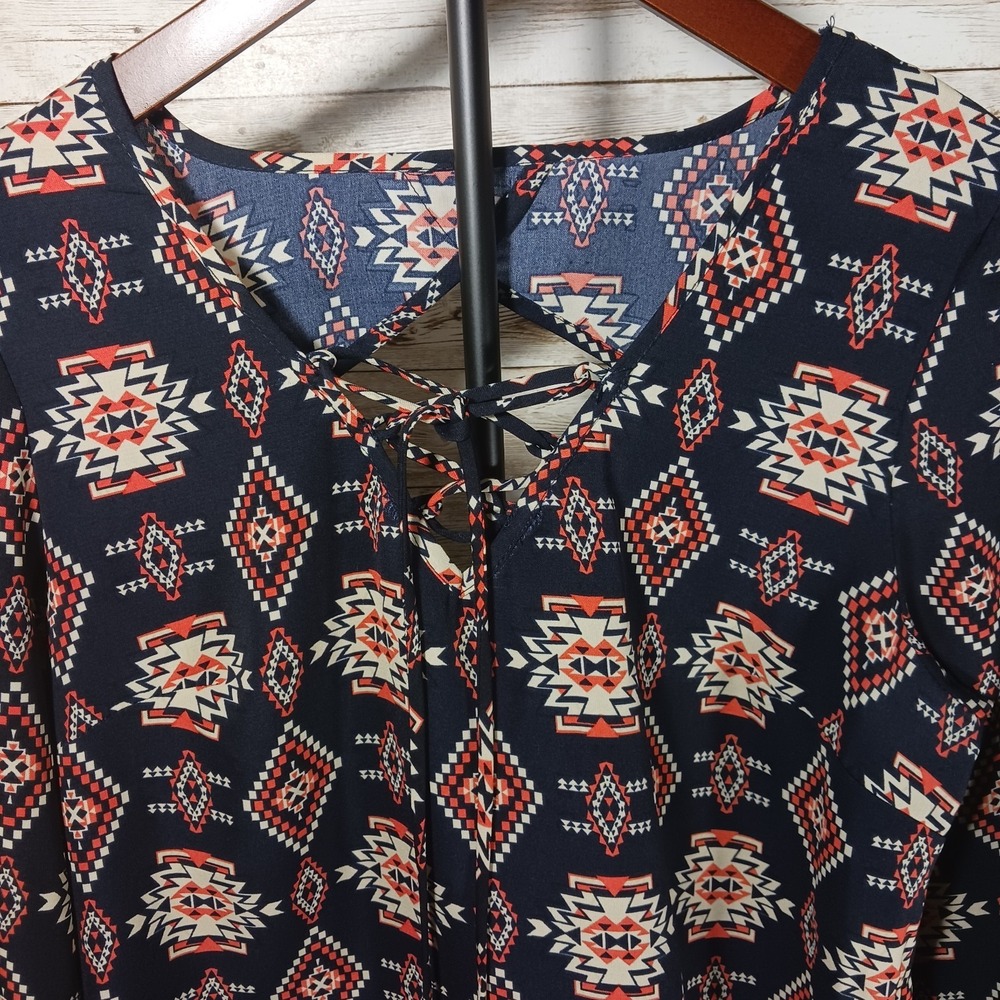 Xhilaration Women's Navy Blue Southwest Print Dress Long Sleeve Size M - Picture 3 of 8
